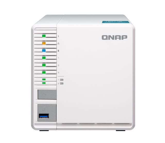 QNAP TS-351-4G 3 Bay NAS Intel® Celeron® J1800 dual-core 2.41 GHz processor 4 GB SODIMM DDR3L Hot-swappable 1xUSB 3.2 1xGbE 2 yrs warranty
