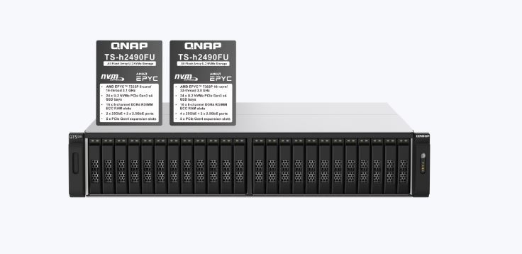 buy Qnap TS-h2490FU-7302P-256G AMD EPYC 7302P 16-core 3.3GHz 24 BAY NAS 128G DDR4 Hot-swappable SR-IOV 2x2.5GbE 4x25GbE WOL 5xPCle Slot 2xUSB3.2 Rackmount online from our Melbourne shop