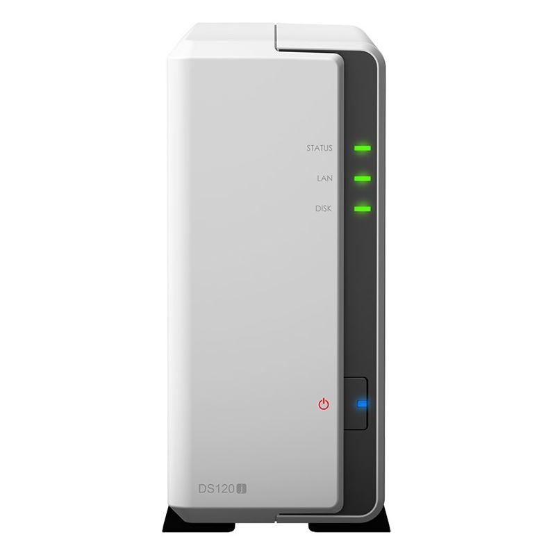 Synology DiskStation DS120j 1-Bay 3.5' Diskless 1xGbE NAS (Tower) (SOHO), Marvell 800MHz, 2xUSB2 - 2 Years Warranty - Comes with 2 Camera Licenses.