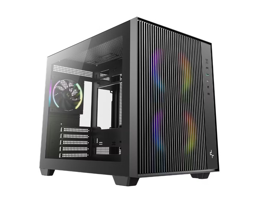 DEEPCOOL R-CG330MESH-BKANM3-G CG330 MESH 3F High Airflow Dual Chamber Micro ATX Case, 3 Pre-Installed Fans, USB3.0 x1,USB2.0 x1,Type-C x1,Audio x1
