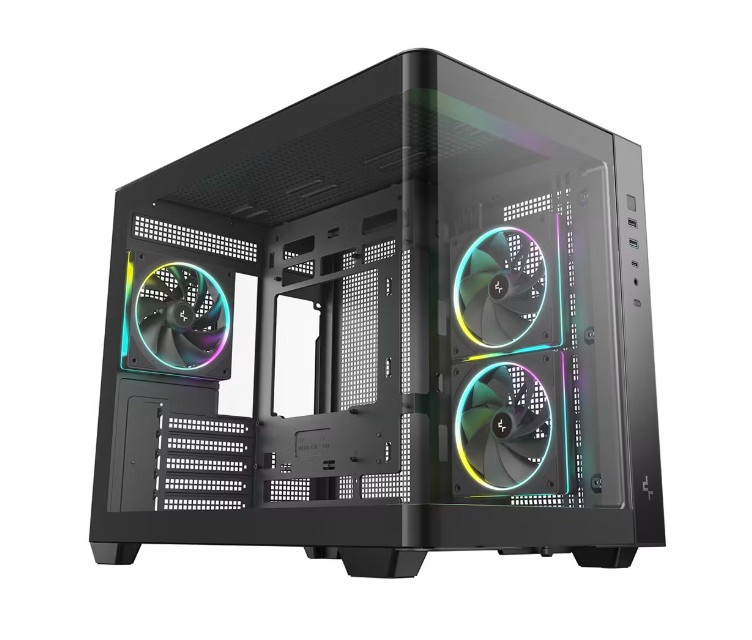 DEEPCOOL R-CG330U3F-BKAGM3-G CG330U 3F Panoramic Curved Glass Dual Chamber Micro-ATX Case, 3 Pre-installed PWM ARGB Fan, 1x USB-C,1× USB 3.0, 1×USB 2.0, Audio/Mic