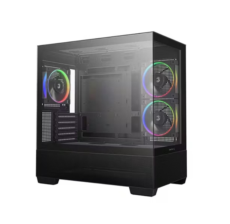 DEEPCOOL R-CG380-BKAGM3-G CG380 3F Panoramic Dual Tempered Glass Micro ATX Case, 3 Pre-installed PWM ARGB Fans 1×USB-C Gen2, 2×USB 3.0, Audio/Mic