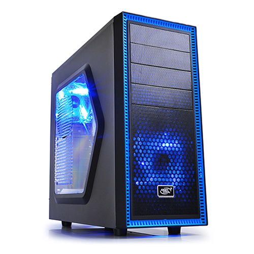 Deepcool Tesseract SW Mid Tower Case Side Window Includes 2 Blue 120mm LED Fans, Black Case