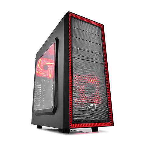 Deepcool Tesseract SW Mid Tower Case Side Window Includes 2 RED 120mm LED Fans, RED