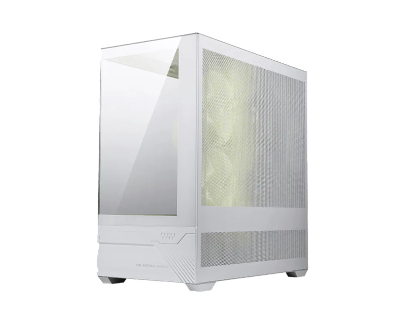 MSI Computer system SI MAG PANO M110R - White, Mini Tower, 270° Panoramic Glass, Micro-ATX/Mini-ITX, 3x ARGB Fans, 360mm Radiator, 410mm GPU, USB-C, 5 Expansion Slots.