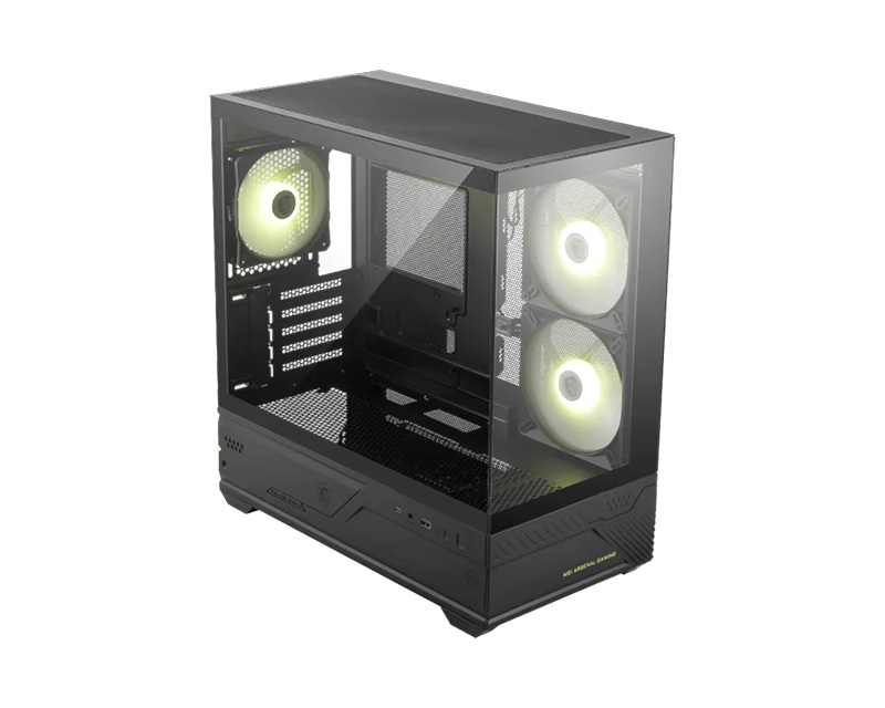 MSI Computer system MAG PANO M110R - Black, Mini Tower, 270° Panoramic Glass, Micro-ATX/Mini-ITX, 3x ARGB Fans, 360mm Radiator, 410mm GPU, USB-C, 5 Expansion Slots