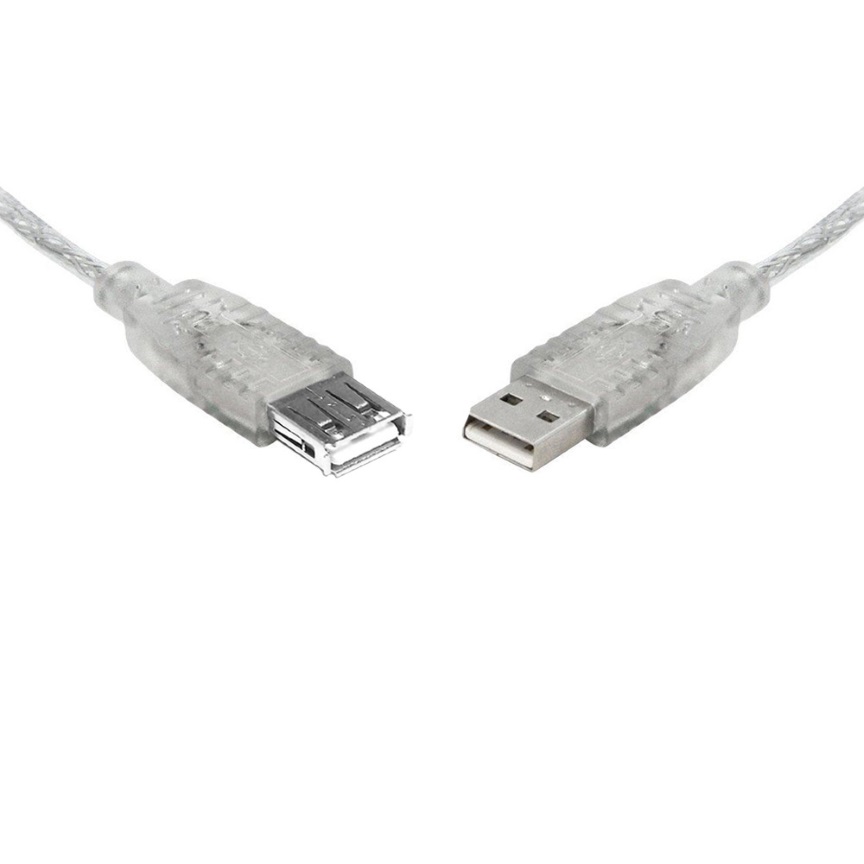 8Ware USB 2.0 Extension Cable 25cm A to A Male to Female Transparent Metal Sheath Cable