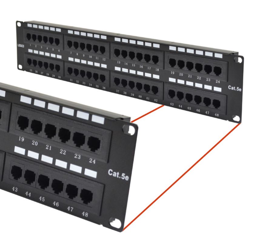 Astrotek 48 Ports UTP Patch Panel CAT5e RJ45 for 19' 2RU Rack Mount Data Network Cabinet Server PCB Type 110/Krone 3U' Black LS