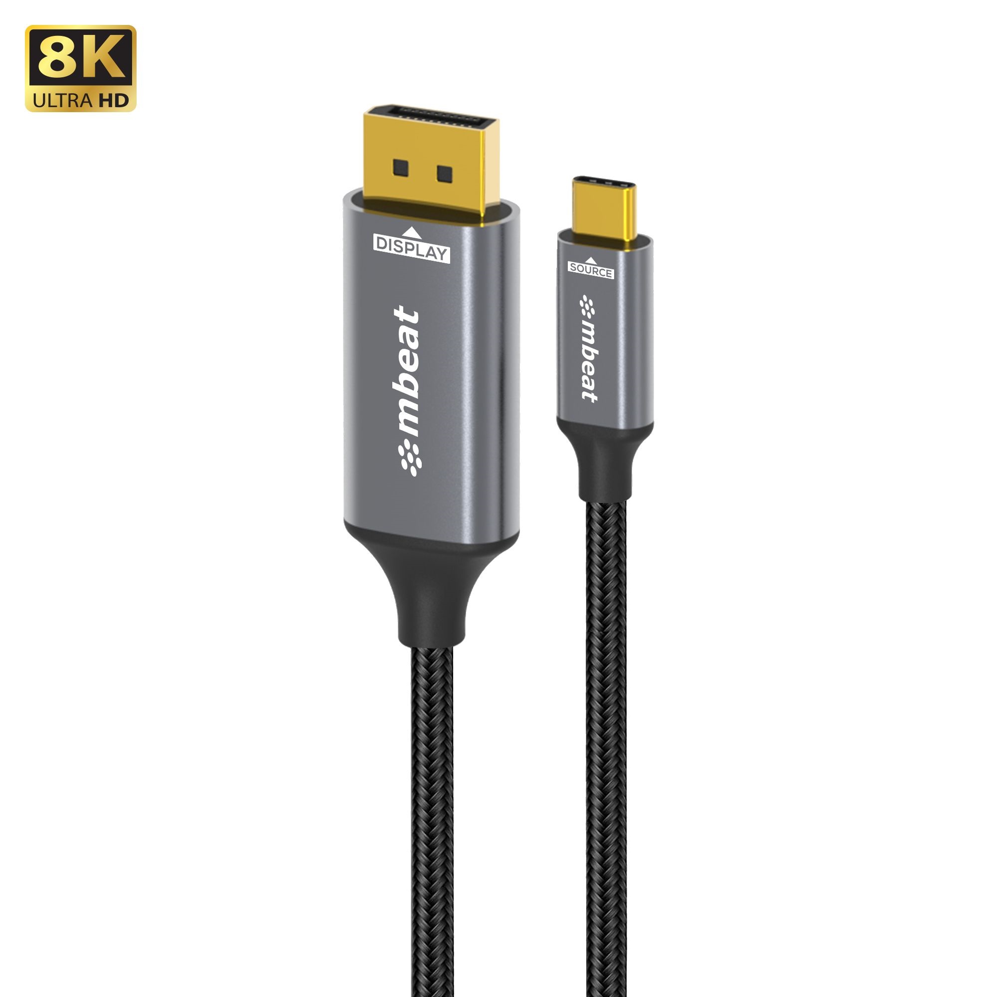 MBEAT® TOUGH LINK 8K 1.8M USB-C TO DISPLAYPORT CABLE UP TO 8K@60HZ (7680×4320) USB-C VERSION: 3.2 GEN 2 PRODUCT WEIGHT: 76.3G