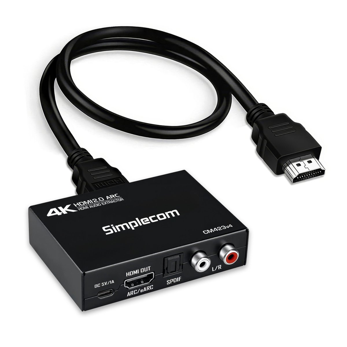 Simplecom Print media CM423v4 HDMI 2.0 Audio Extractor Dual-Mode with ARC/eARC Optical SPDIF 2RCA 3.5mm Stereo 4K@60Hz