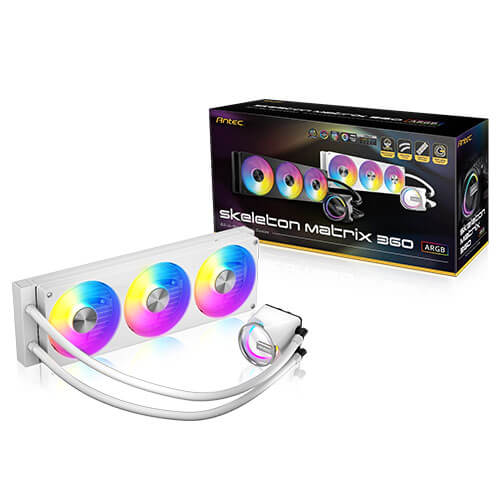 Antec Skeleton Matrix 360 ARGB - White, 360mm AIO, ARGB, 2400RPM, 74.23 CFM, 2.6mmH₂O, Intel/AMD, 3-Year Warranty