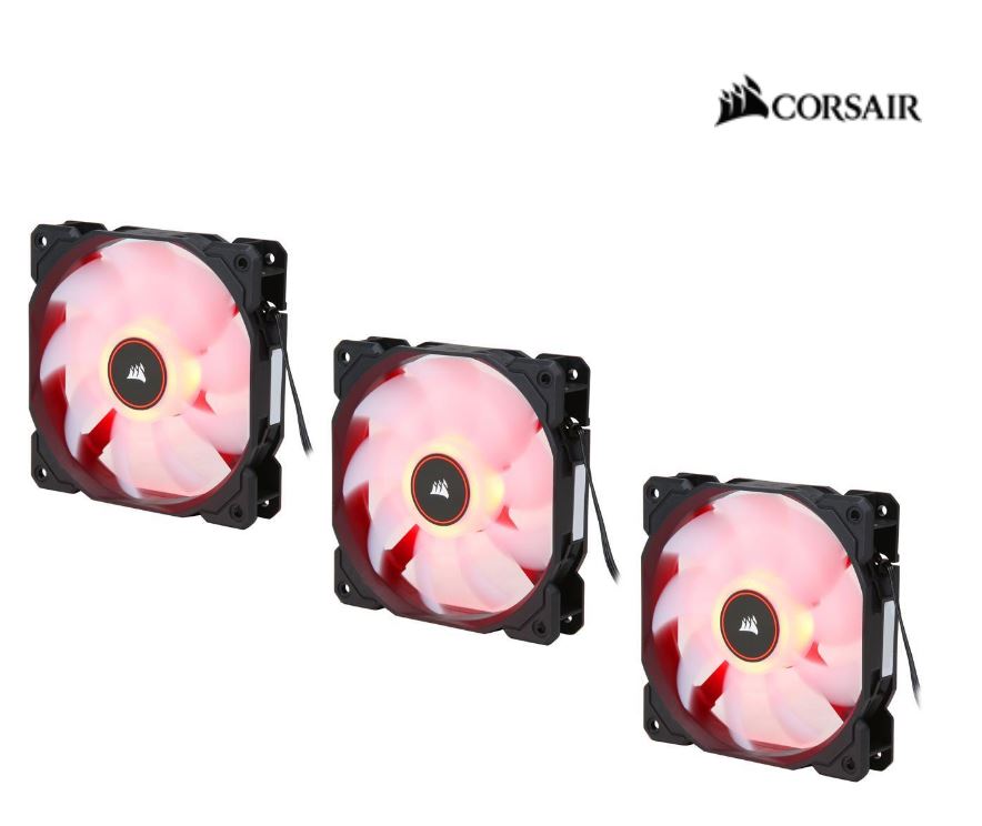 Corsair Air Flow 120mm Fan Low Noise Edition / Red LED 3 PIN - Hydraulic Bearing, 1.43mm H2O. Superior cooling performance. Three Pack!