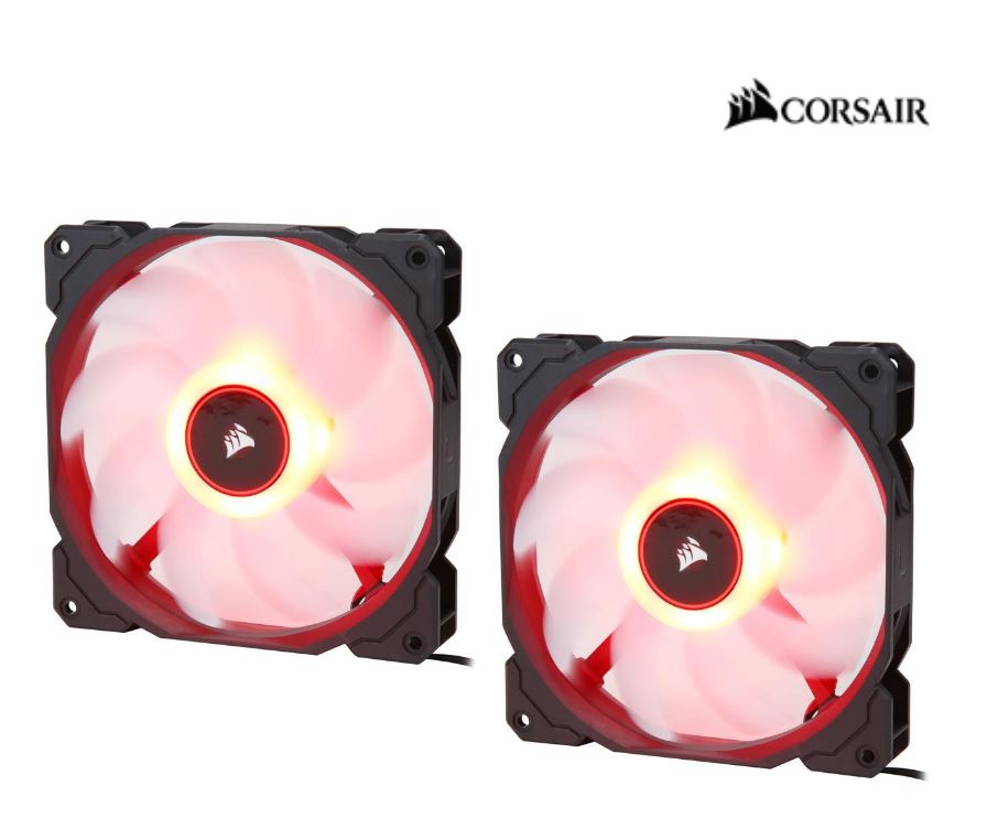 Corsair Air Flow 140mm Fan Low Noise Edition / Red LED 3 PIN - Hydraulic Bearing, 1.43mm H2O. Superior cooling performance. TWIN Pack!