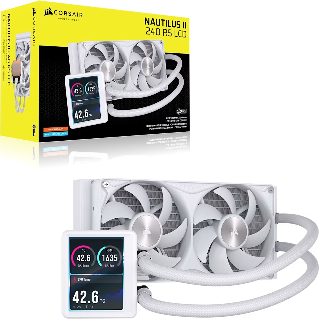 Corsair CW-9061052-WW - Display - NAUTILUS II 240 RS LCD Liquid CPU Cooler - White, 240mm Rad, 3.5' LCD, FlowDrive 2S Pump, 420–2100 RPM, PWM,…