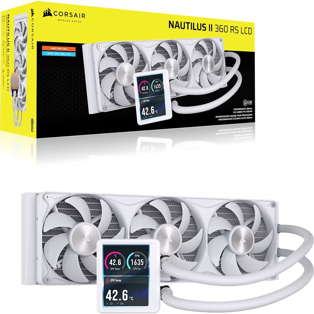 Corsair CW-9061054-WW - Display - NAUTILUS II 360 RS LCD Liquid CPU Cooler - White, 360mm Rad, 3.5' LCD, FlowDrive 2S Pump, 420–2100 RPM, PWM,…