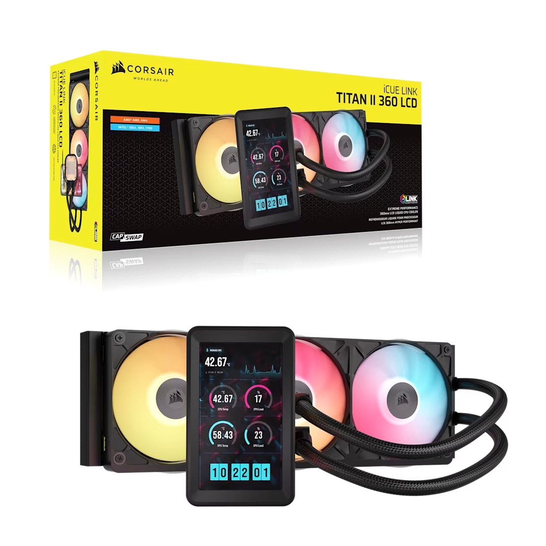 Corsair CW-9061045-WW - iCUE LINK TITAN II 360 RX LCD AIO Liquid CPU Cooler - Black, 5' LCD, 360mm Radr, FlowDrive 2 Pump, RGB Fans, AM5/AM4 and LGA…
