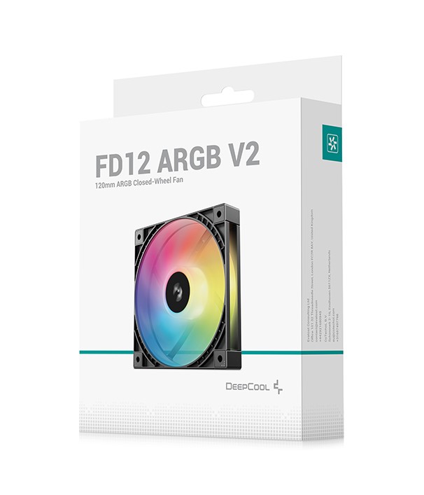 DEEPCOOL R-FD12ARGBV2-BKAPN1-G FD12 ARGB V2 120mm Integral Blade Silent Ring Case Fans, 4-Pin PWM, 3-Pin 5V ARGB, Hydro Bearing