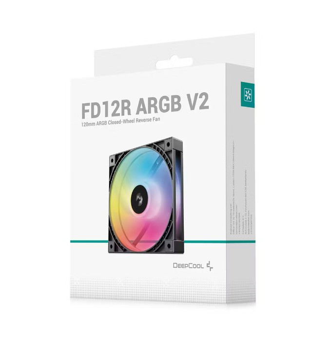 DEEPCOOL R-FD12RARGBV2-BKAPN1-G FD12R ARGB V2 120mm Integral Blade Silent Ring Reverse-Blade Fan, 4-Pin PWM, 3-Pin 5V ARGB, Hydro Bearing