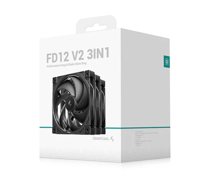 DeepCool FD12 V2 3IN1 120mm Performance Integral Blade Silent Ring Case Fans, 4-pin PWM, 500~2500 RPM, Hydro Bearing R-FD12V2-BKNPN3-G