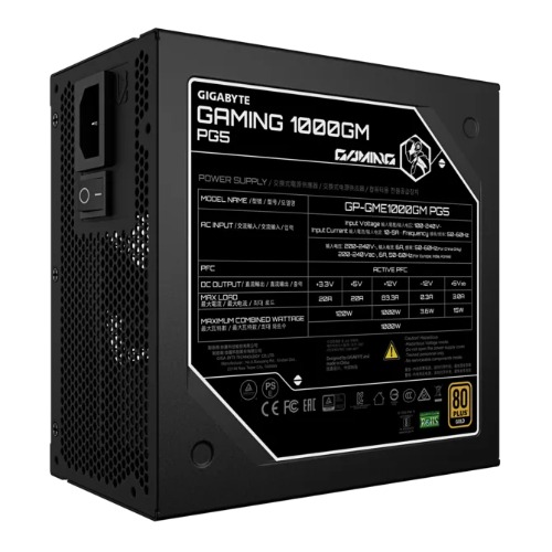 Gigabyte Business communication device GAMING 1000GM PG5 1000W 80+ Gold ATX 3.1 PSU PCIe 5.0 16pin full modular 135mm fan OVP OPP SCP UVP OCP OTP 8SATA 4PCIe 2EPS 100,000h MTBF GP-GME1000GM PG5/PSU