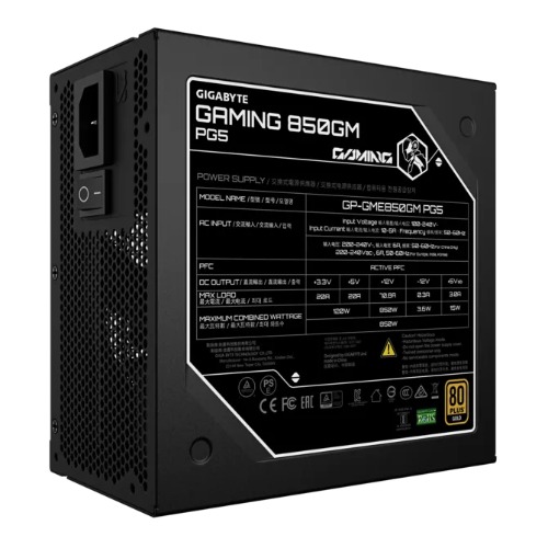 Gigabyte Business communication device GAMING 850GM PG5 850W 80+ Gold ATX3.1 PCIe5 16pin APFC 90% 135mm FDB 2xEPS 4xPCIe 8xSATA OVP OPP SCP UVP OCP OTP 100k MTBF FM GP-GME850GM PG5/PSU