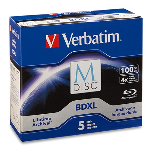 Verbatim M DISC BDXL 100GB 4X with Branded Surface – 5pk Jewel Case Box