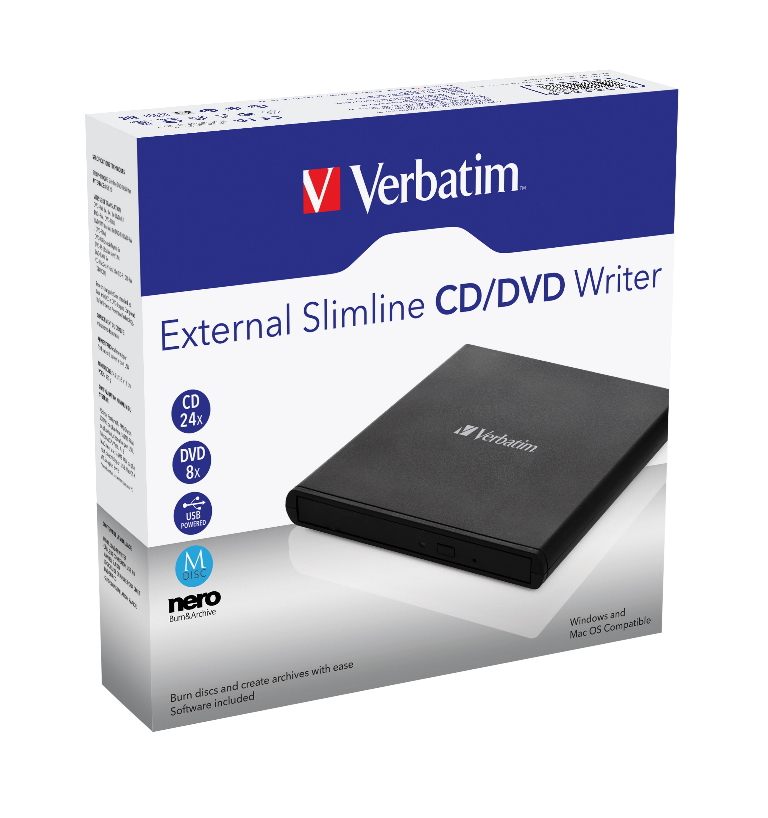 Verbatim External Slimline Mobile CD/DVD Writer USB 2.0 Black