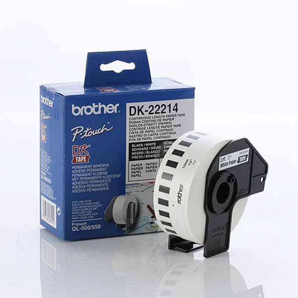 Brother White Paper Roll 12mm x 30.48. DK-22214. For use with QL-500, QL-550, QL-650TD and QL-1050 printers