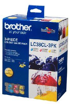 Brother LC-38 Colour Value Pack- 1X Cyan 1X Magenta 1X Yellow