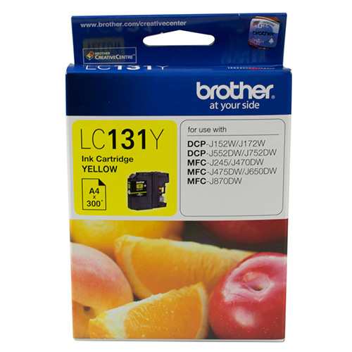 Brother LC-131Y Yellow Ink Cartridge - to suit DCP-J152W/J172W/J552DW/J752DW/MFC-J245/J470DW/J475DW/J650DW/J870DW - up to 300 pages