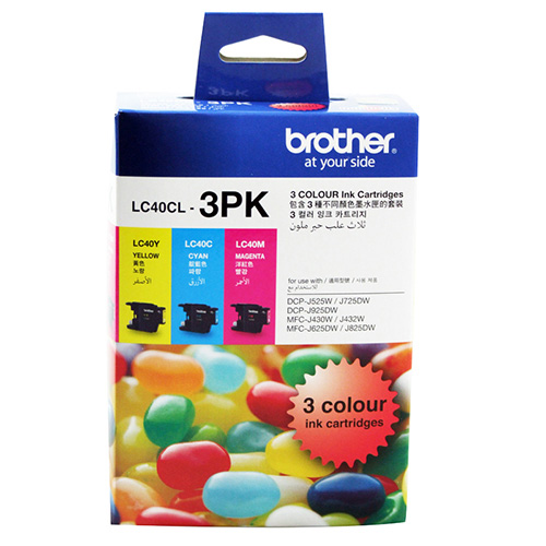 Brother LC-40 Colour Value Pack, 1X Cyan 1X Megenta 1X Yellow