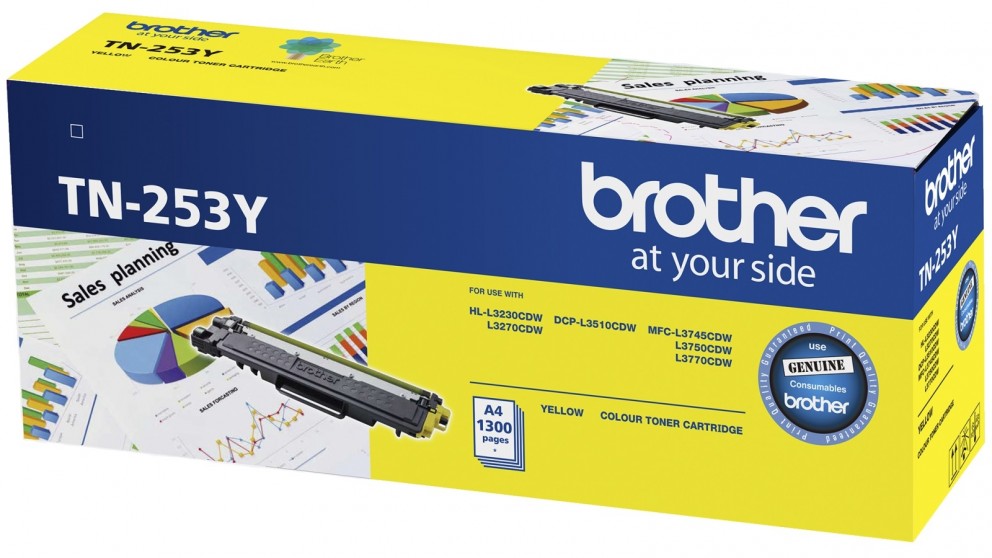 Brother TN-253Y Yellow Toner Cartridge to Suit -  HL-3230CDW/3270CDW/DCP-L3015CDW/MFC-L3745CDW/L3750CDW/L3770CDW (1,300 Pages)