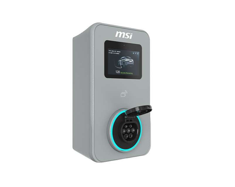 MSI 9S6-C80142-023 Commercial display Eco Premium Max(OCPP) 22kW (Gray), 22kW 3-phase 380–415V 32A; 7/11kW 1-phase; OCPP2.0.1; IP65/IK08; 5in display; WiFi; app; RFID/4G optional
