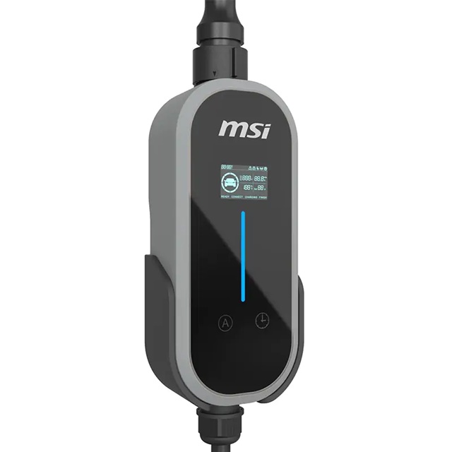 MSI 9S6-C80612-022 Commercial display Portable EV Charger Grey Ezgo 10A+15A+Home kit, Single Phase, 230V, 1PH, 2.3KW & 3.4KW, 5M Type 2 Charging gun, 1.8'LCD, IP66, 1.5T, Bluetooth