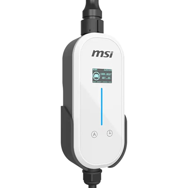MSI 9S6-C80611-021 Commercial display Portable EV Charger White Ezgo 10A+15A+Home kit, Single Phase, 230V, 1PH, 2.3KW & 3.4KW, 5M Type 2 Charging gun, 1.8'LCD, IP66, 1.5T, Bluetooth