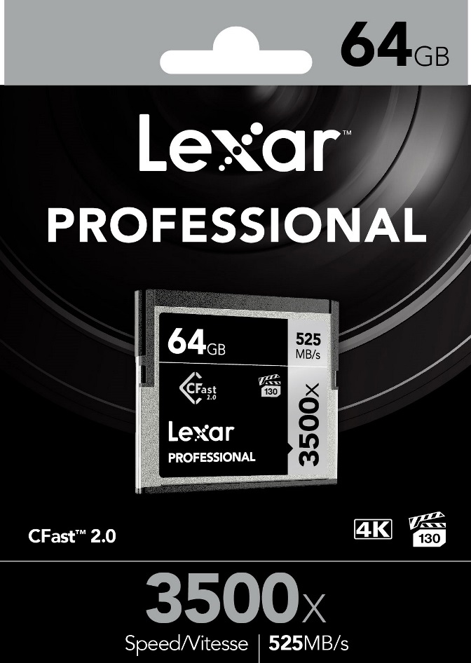 Lexar Professional 3500x 64GB Cfast 2.0 Flash Card- Up to 525MBs Read/445Mbs Write/High Speed Transfers/High Quality 4k with VPG-130/Cinema-Grade(LS)