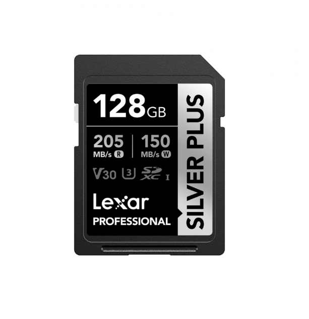 [NR MODEL] Lexar Professional SILVER PLUS 128GB SDXC™ UHS-I Card read/write speeds of up to 205MB/s and 150MB/s and FULL-HD and 4K