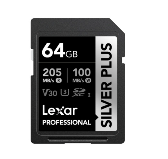 [NR MODEL] Lexar Professional SILVER PLUS 64GB SDXC™ UHS-I Card 64GB- C10, UHS-I (V30), U3, up to 205MB/s read, 100MB/s write shot 4K
