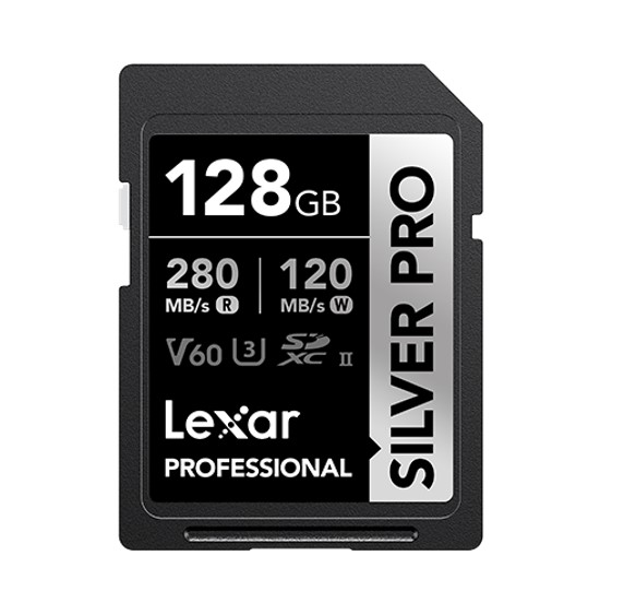 Lexar Professional SILVER PRO 128GB SDXC™ UHS-II Card 128GB—C10, UHS-II(U3), V60, Silver Pro, up to 280MB/s read, 120MB/s write LSDSIPR128G-BNNNG