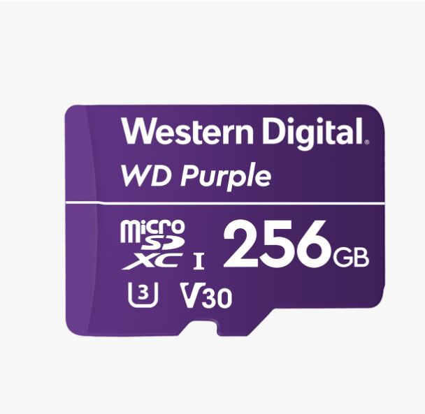 Western Digital WD Purple 256GB MicroSDXC Card 24/7 -25°C to 85°C Weather  Humidity Resistant for Surveillance IP Cameras mDVRs NVR Dash Cams Drones