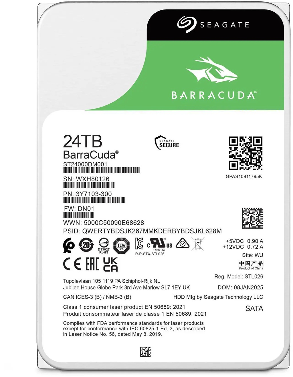Seagate Barracuda 24TB Internal Hard Drive, 7200 RPM, 512MB Cache, SATA 6Gb/s, 3.5 Inch (ST24000DM001)