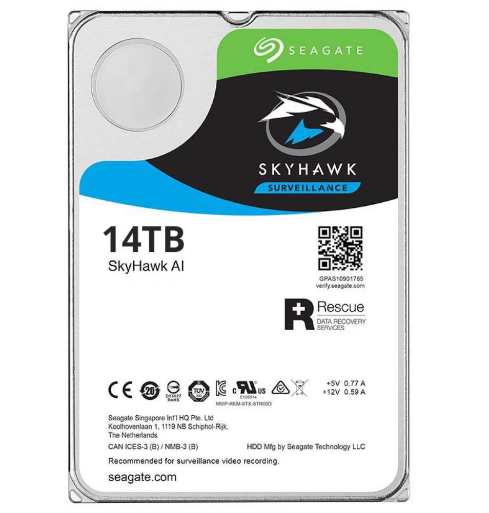 Seagate 14TB 3.5' SkyHawk Surveillance AI, SATA3 6Gb/s 256MB Cache 24x7 HDD ST14000VE0008,  5 Years Warranty