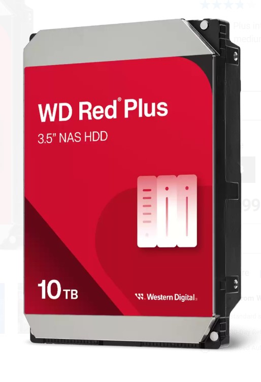 Western Digital WD100EFGX Computer system WD Red Plus 10TB 3.5' NAS HDD SATA3 7200RPM 256MB Cache 24x7 180TBW ~8-bays NASware 3.0 CMR Tech 3yrs wty (replacement of WD101EFBX)