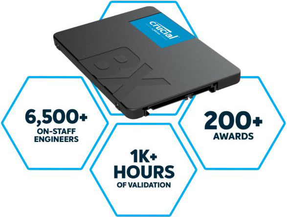 Micron (Crucial)-P Crucial BX500 1TB 2.5' SATA3 6Gb/s SSD - 3D NAND 540/500MB/s 7mm 1.5 mil MTBF 3yr wty Acronis True Image Solid State Drive CT1000BX500SSD1-P
