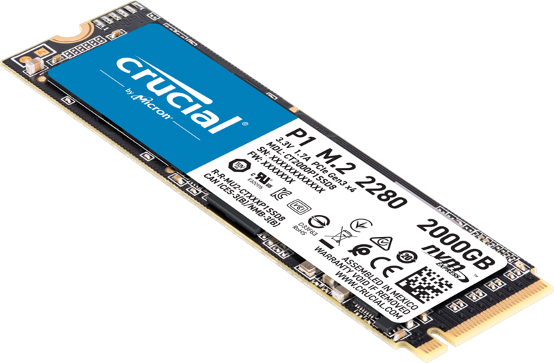 Crucial P1 2TB M.2 (2280) NVMe PCIe SSD - 3D NAND 2000/1700 MB/s Acronis True Image Cloning Software 5 yrs wty