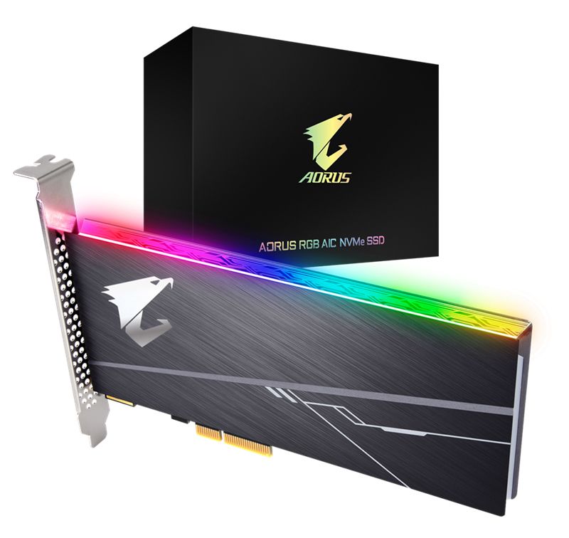 Gigabyte AORUS AIC PCIe x4 NVMe SSD 1TB - 3480/3080 MB/s 610K/530K IOPS 3D TLC ToshiBa BiCS3 1600TBW 1024MB 1.8 Mil MTBF RGB 5yrs