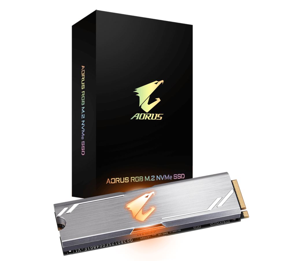 Gigabyte AORUS RGB M.2 PCIe NVMe SSD 512GB - 3480/2000 MB/s 360K/440K IOPS 3D NAND TLC Heatsink 1.8 Mil MTBF 5yrs Wty TRIM SMART AES 256