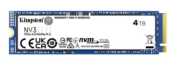 Kingston SNV3S NV3 4TB PCle 4.0x4 NVMe M.2 2280 SSD 6000/5000MB/s 3D HAND compaitible Notebook and SFF 5Y Limited SNV3S/4000G