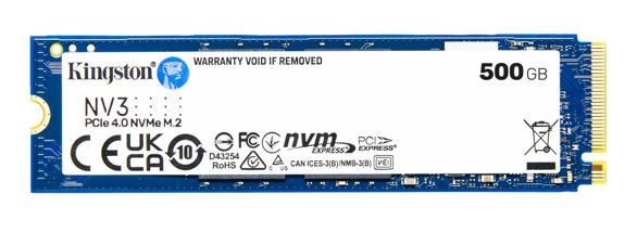 Kingston SNV3S NV3 500G PCle 4.0x4 NVMe M.2 2280 SSD 5000/3000MB/s 3D HAND compaitible Notebook and SFF 5Y Limited SNV3S/500G