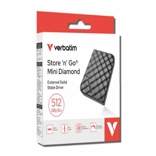 Verbatim Control module 32024 Store’n’Go Mini Diamond SSD USB-C 512GB, USB 3.2 Gen 2, 1000MB/s Read/Write, USB Flash Drive, External SSD